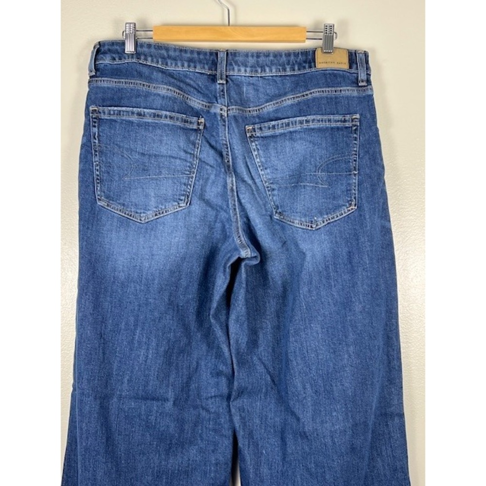 American Eagle Low-Rise Baggy Wide Leg Jeans Medium Wash Stretch 12 Long - Picture 4 of 14